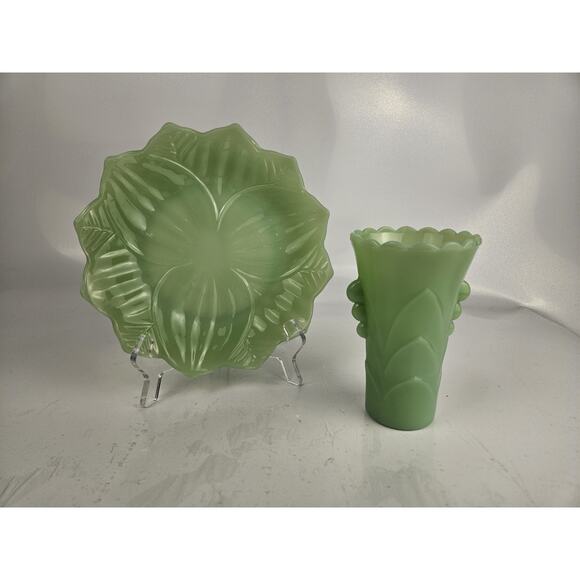 Set‎ Of 2 Vintage Rare Jadeite - Lotus Candy Dish 8.25